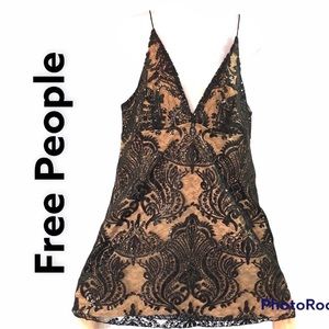 NWOT Free People Black Night Shimmers Mini Dress 12